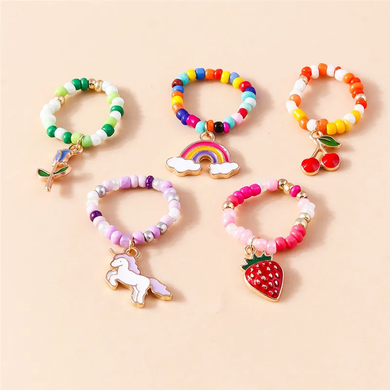 Aihua Koreanische Bunte Blume Ring Sets Böhmen Handgemachte Multi Perlen Reis Perlen Finger Ring Für Frauen Strand Schmuck Geschenke – Detail 13