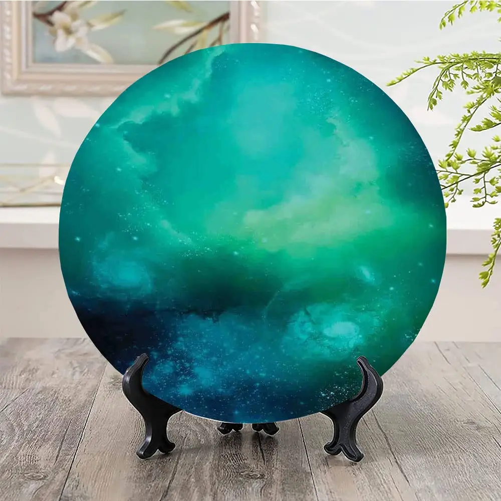 Ceramic Display Plate,Space Decor Ceramic Hanging Decorative Plate,Fog Space Starfield Nebula and Planet Universe, Ceramic Plate