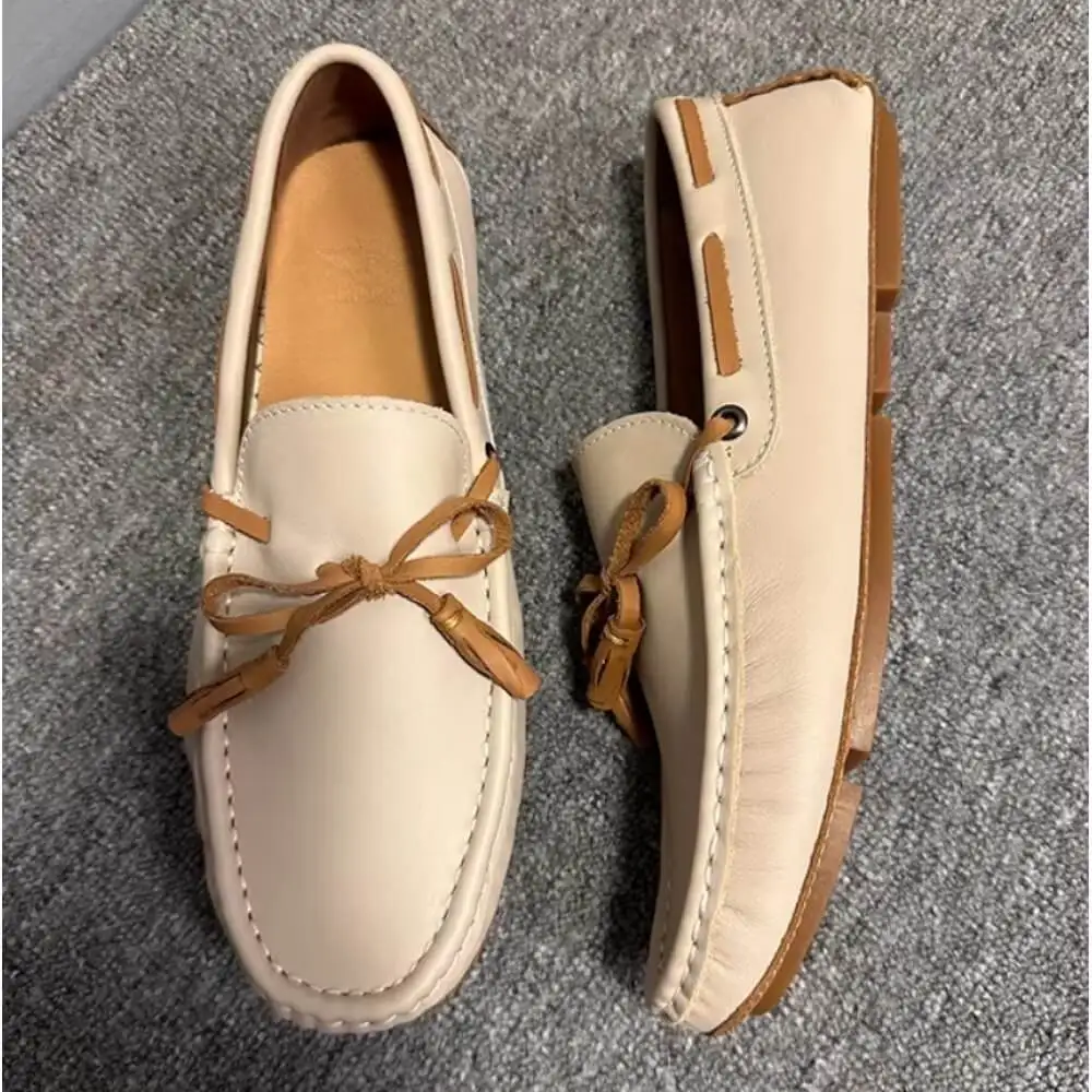 Handcrafted Beige Leather Tassel Driving Loafer – Premium Comfort, Versatile Style for Gentlemen