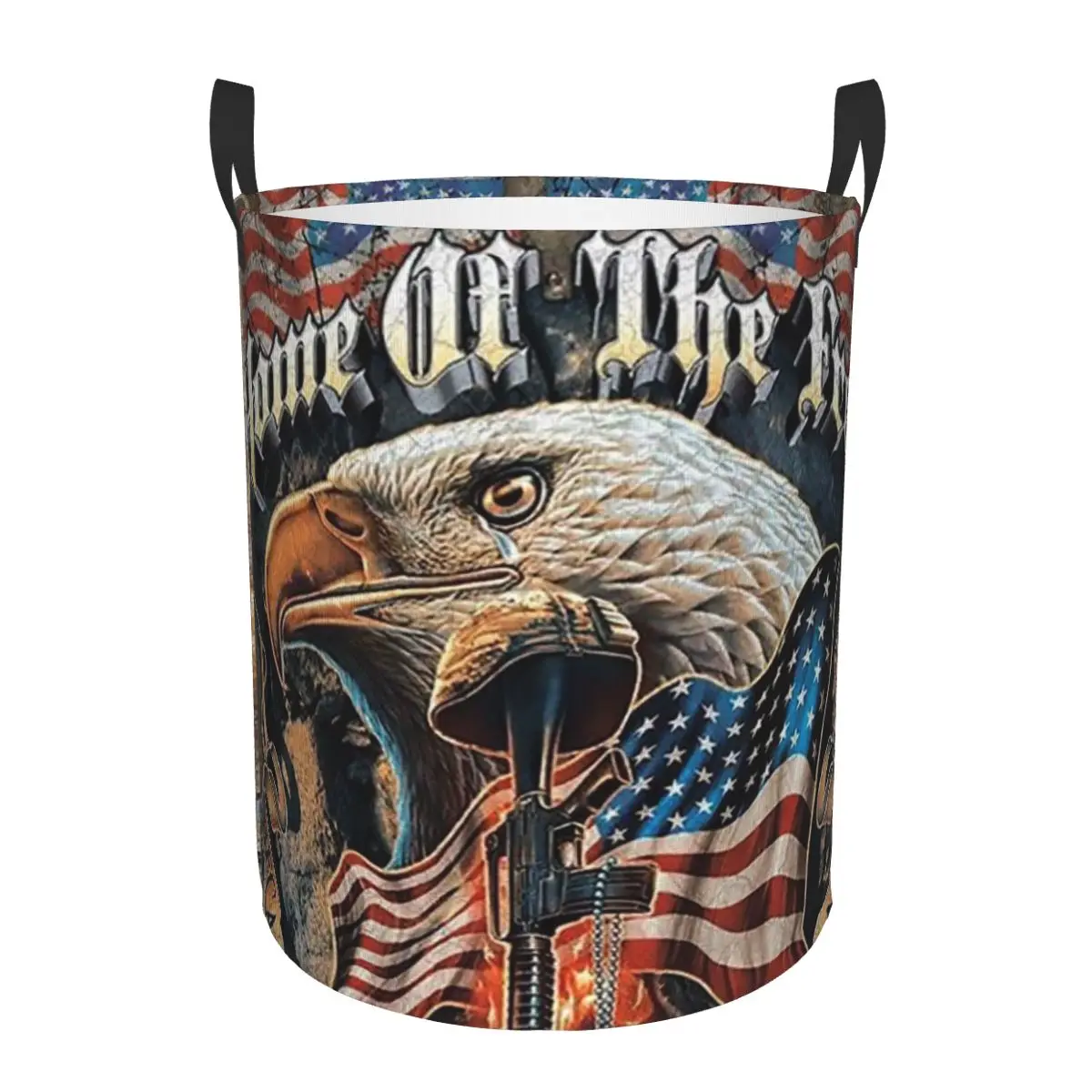 American Flag And Bald Eagle Laundry Basket Collapsible USA Patriotic Clothing Hamper Toys Organizer Storage Bins