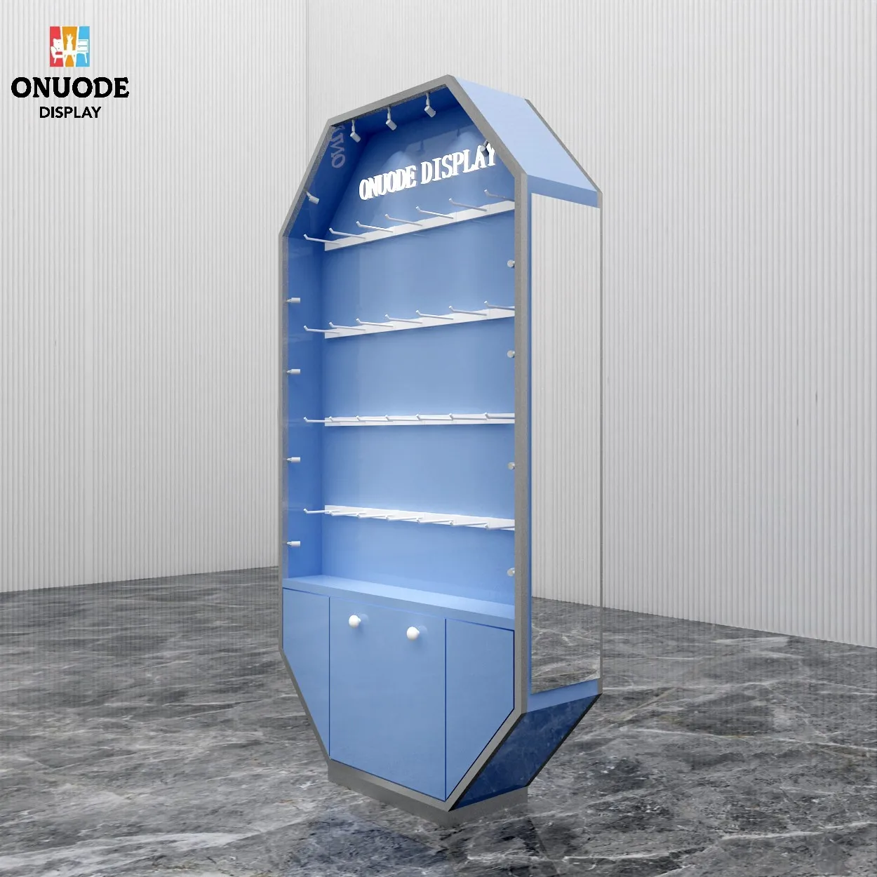 Custom.High-End Custom Luxury Curve Glass Jewelry Showcase New Store Furniture mit LED-Beleuchtung, modisches Design