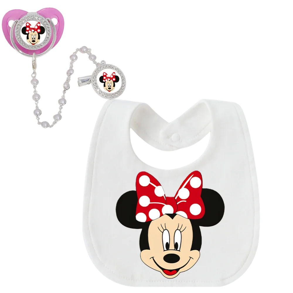 

Cute Cartoon Print Baby Pacifier & Bib Set Luxury Shiny Soother for Newborn 0-12 M