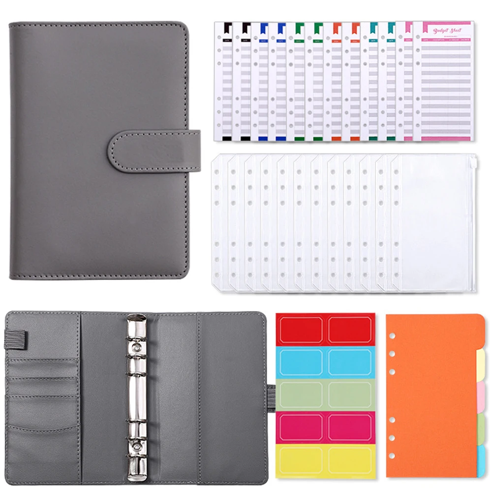 Budget Binder with Closure,Vicloon A6 Budget Binder,Budget Sheets for with 14 Clear Envelopes, Document Wallet, Versatile for