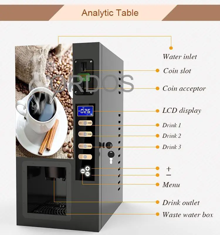 Dispensador automático de café, máquina expendedora de café instantáneo comercial con monedas