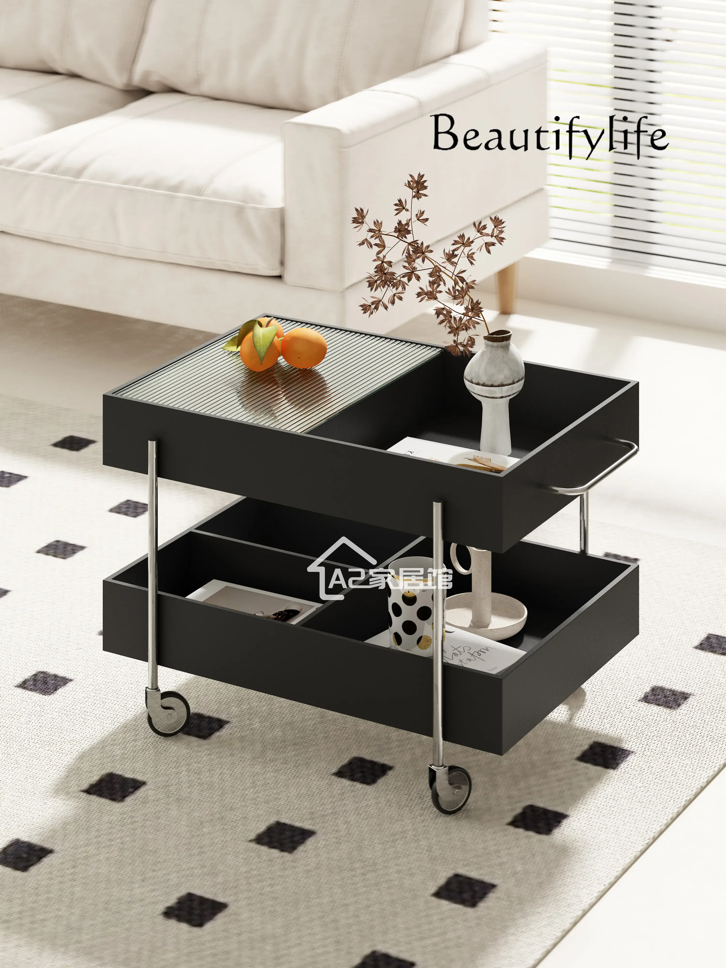 

Muebles para hogar Журнальный столик в скандинавском стиле из цельного дерева в античном стиле для маленькой квартиры, простой двухслойный чайный столик