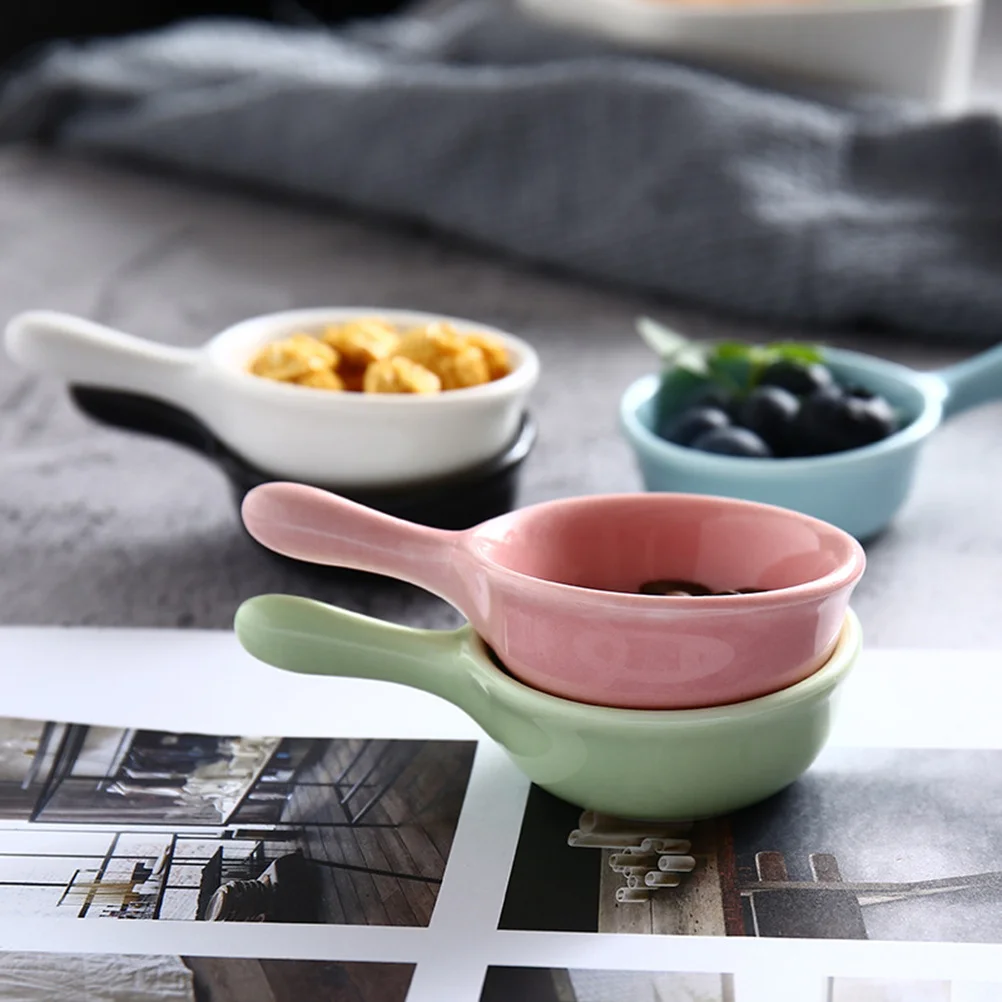 

Ceramic Sauce Dish Mini Seasoning Dish Snack Plate Food Dipping Bowl Creative Appetizer Plate Handle Pink Ideal for Condiments