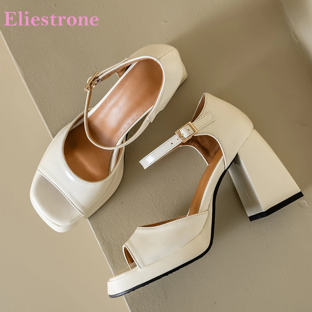 2024 Summer Mature Black White Women Sandals Sexy Platform High Square Heels Lady Dress Shoes Plus Small Big Size 10 32 43 46