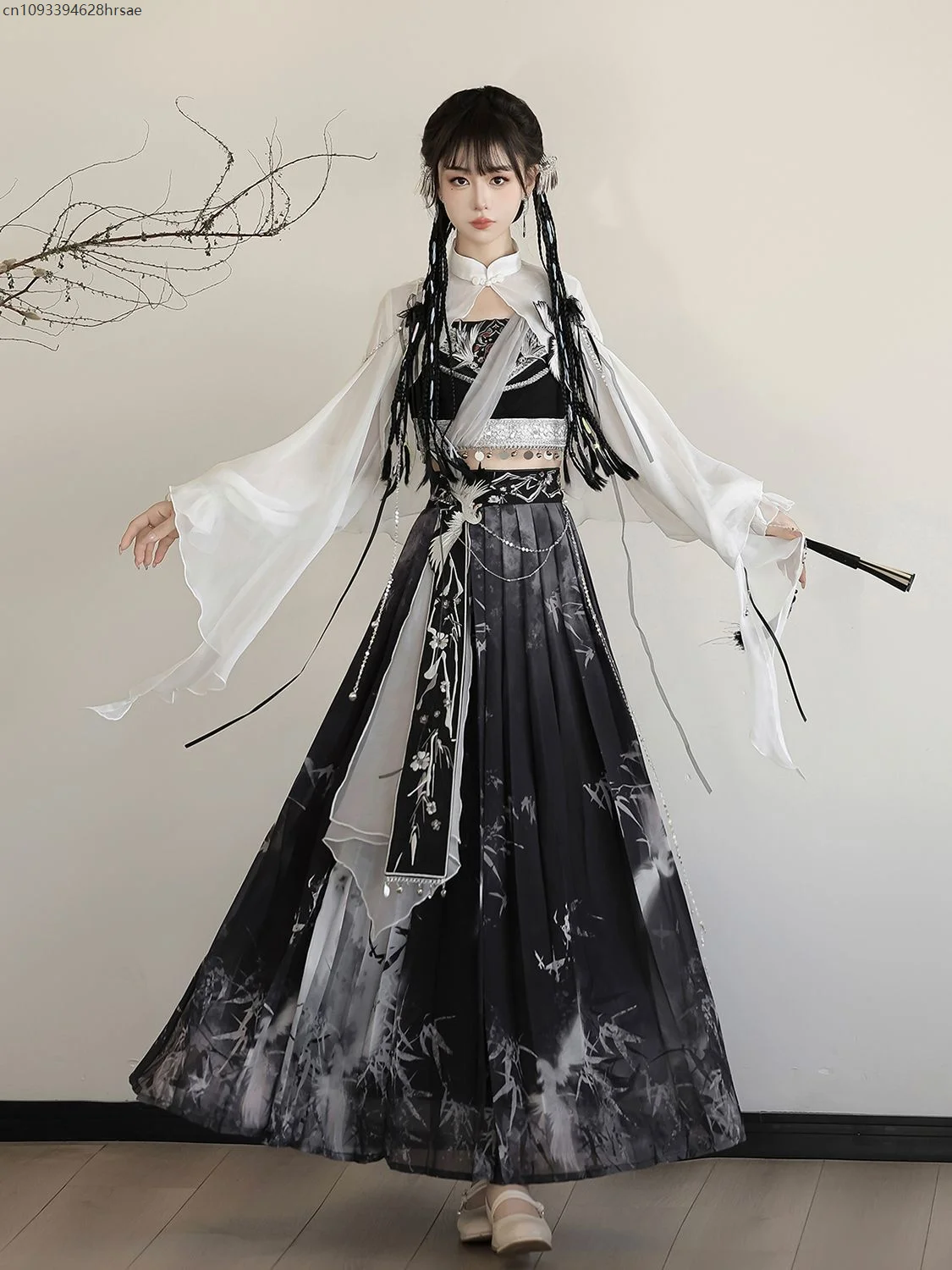 

Новый женский костюм Hanfu в китайском стиле с чернильной вышивкой и принтом в китайском стиле, экзотический стиль, повседневный ретро-элегантный комплект Hanfu для косплея