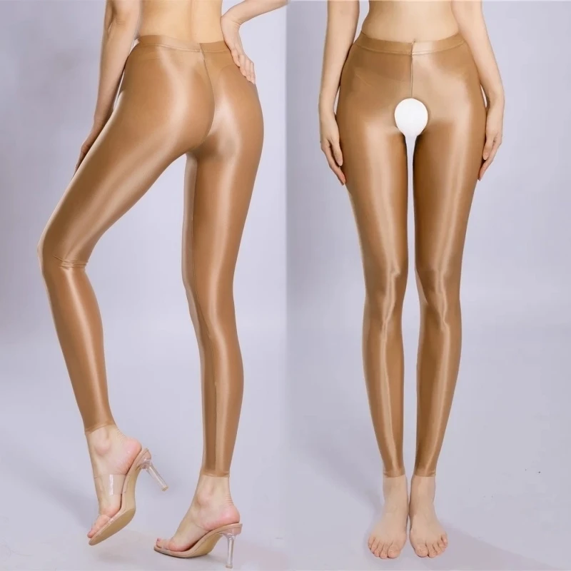 Smooth ซาตินน้ํามันเคลือบเงาเซ็กซี่กางเกงขายาวผู้หญิงข้อเท้าความยาวกางเกงดินสอยืด POLE Dance Tights Clubwear โยคะ Pantyhose