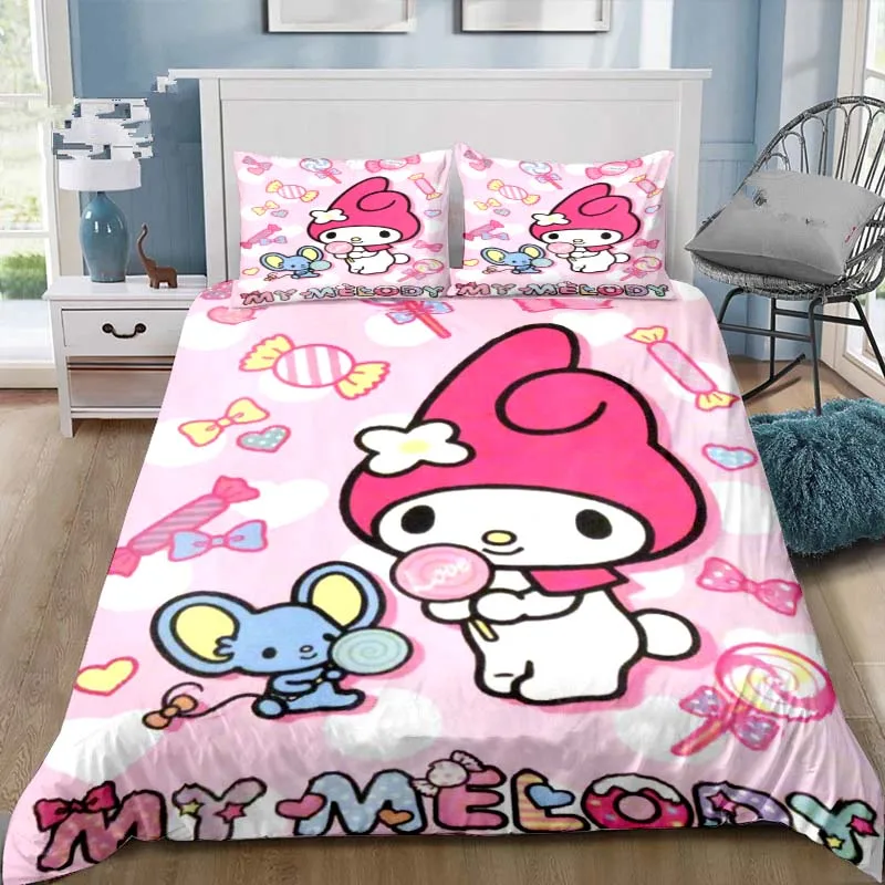 Cartoon My Melody Bedding Set 3D Printing Kuromi Family Decoration, Bedding for Family and Friends Gifts