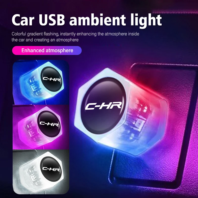 Car USB LED Ambient Light Lamp Gradient Colorful Night Light For Toyota GR Sport Gazoo Racing Yaris 86 Corolla Hilux Supra