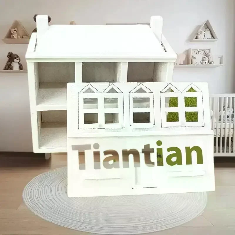 

White Wooden Small Villa Model 1:12 Dollhouse Miniatures Decorative Object Pretend Gaming Toys Landscape Ornaments DIY