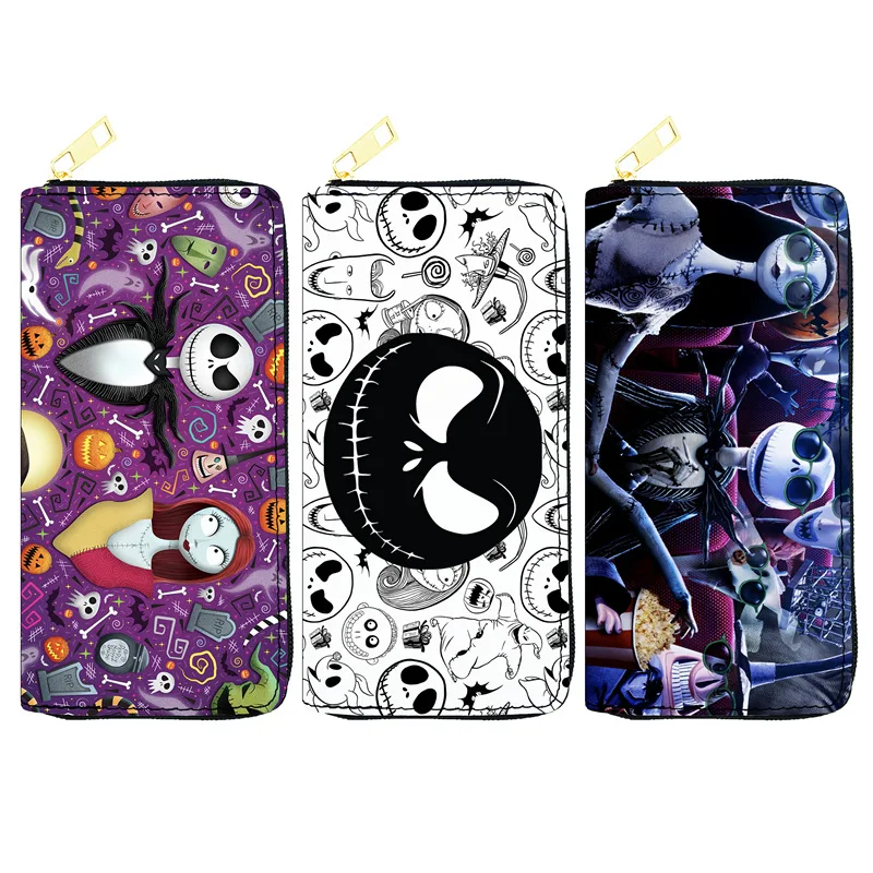 Disney The Nightmare Before Christmas Wallet Anime Printed Long Zipper Coin Purse Funny PU Card Bag Girls Wallets Kids Gifts