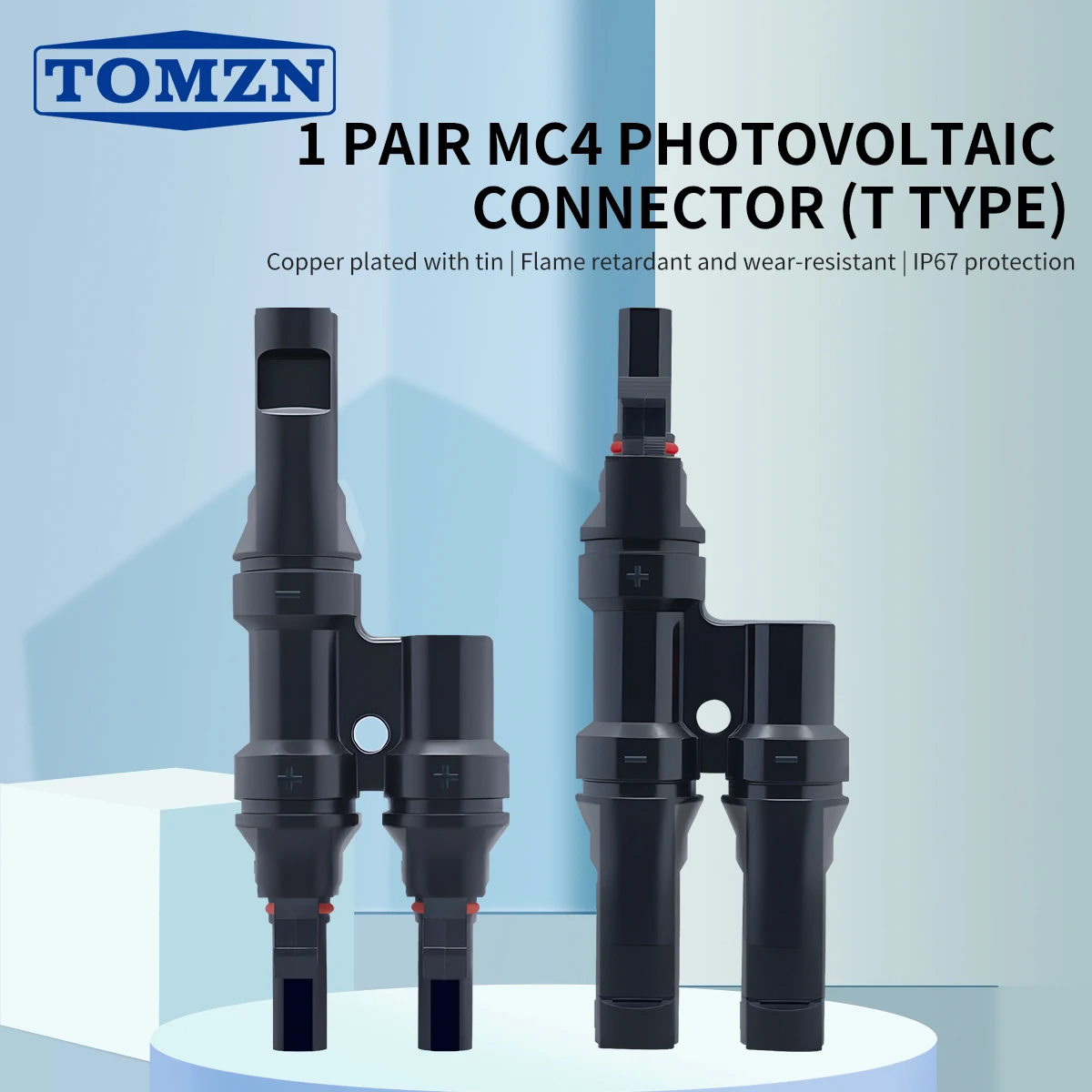 TOMZN Official T-Type PV Solar Connector 1 IN 2 OUT 1000V 32A Photovoltaic Wire Terminal Box for Inverter IP67 Waterproof