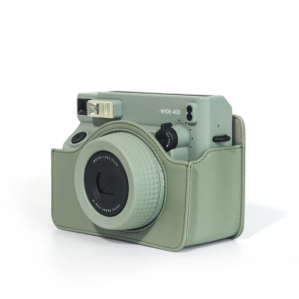 حقيبة كاميرا ريترو لـ Instax Wide 400 مع حزام كتف من جلد البولي يوريثان وغطاء كاميرا واقٍ
