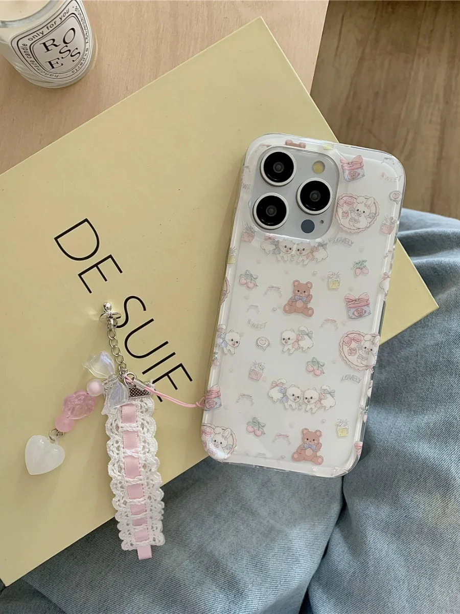 

Cute Bear Lace Design Phone Case for 6Promax Full Cover Protective ell Soft Silicone Anti-Fall for Women's iPhone
