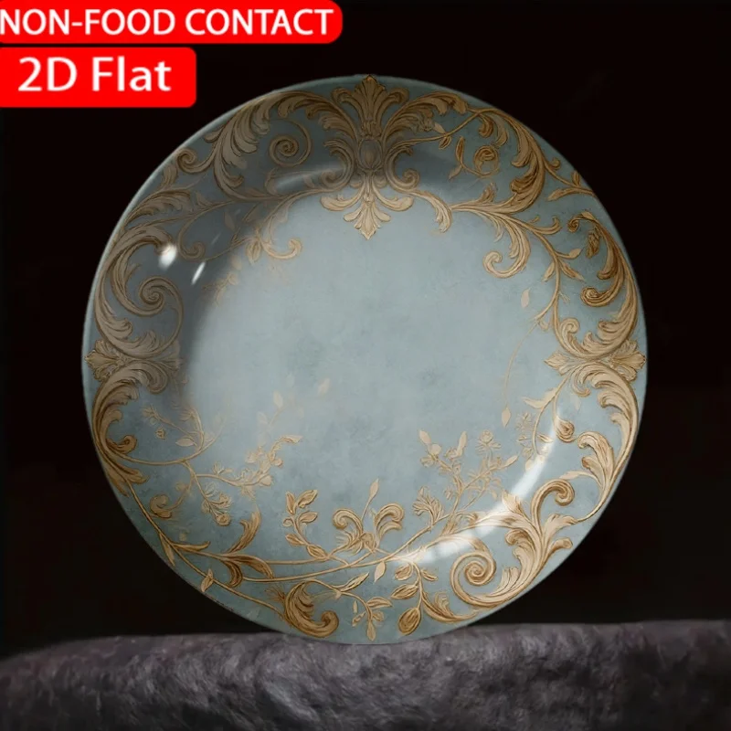 1pc Retro Ornate Floral Circle Golden Ceramic Plate Non-Food Contact, Home Desk Ornaments, Living Room And Bedroom Decorations,