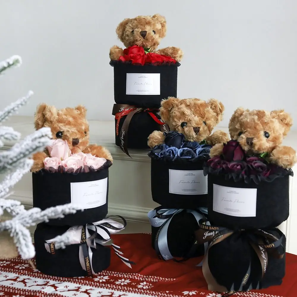 

Plush Animal Little Bear Doll Bouquet Stuffed Cartoon Animal Graduation Bouquet Kawaii Rose Simulated Rose Bouquet