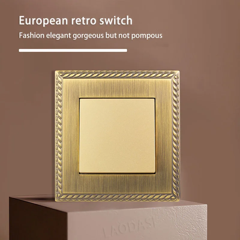 Laodasi EU FR UK Standard Retro Switch,European Vintage Metal Zinc Alloy Wall socket,Universal Home Light Switch Power Outlet image 5