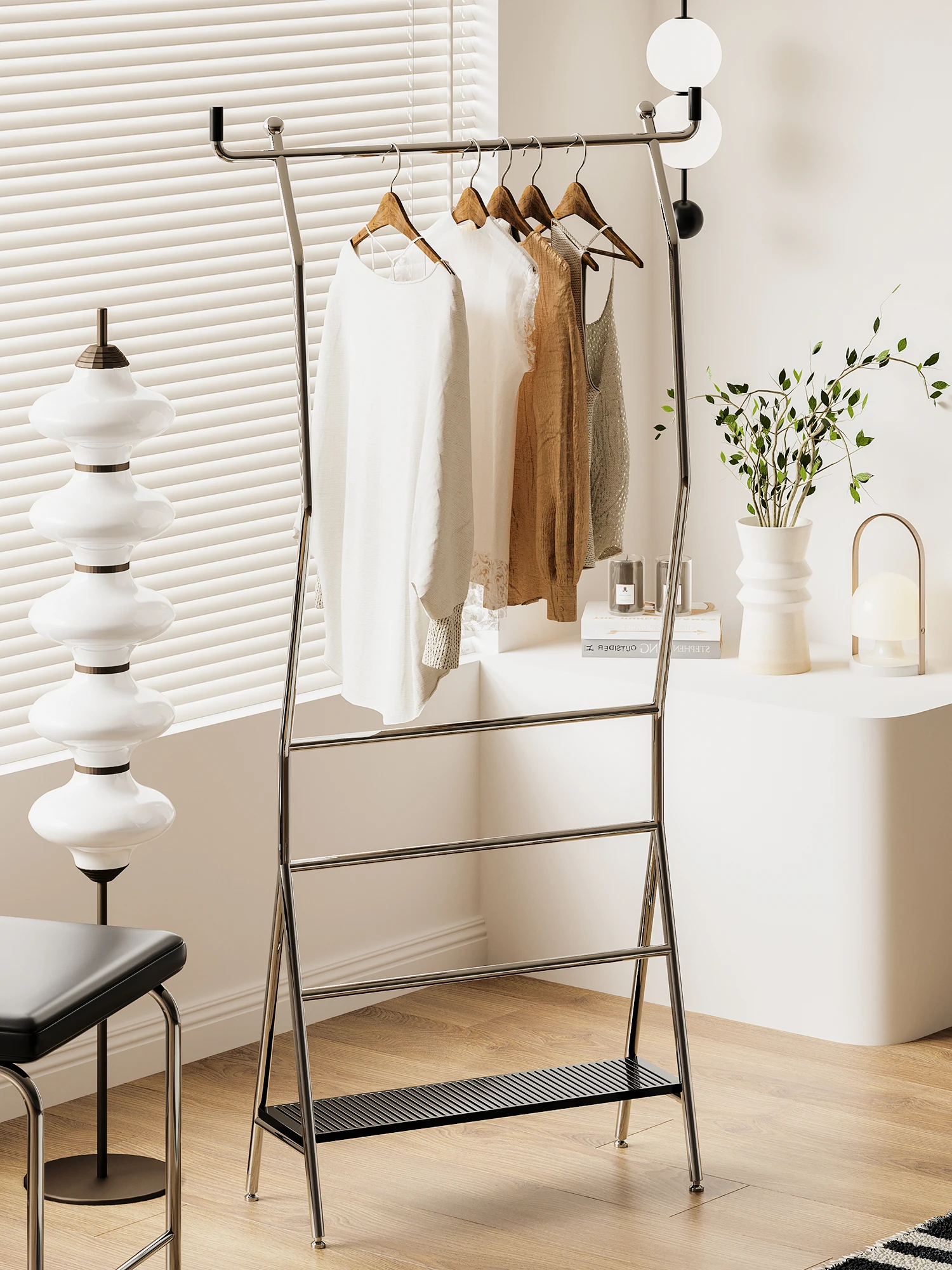 Modern minimalist clothing and hat rack, home living room, bedroom, floor to ceiling