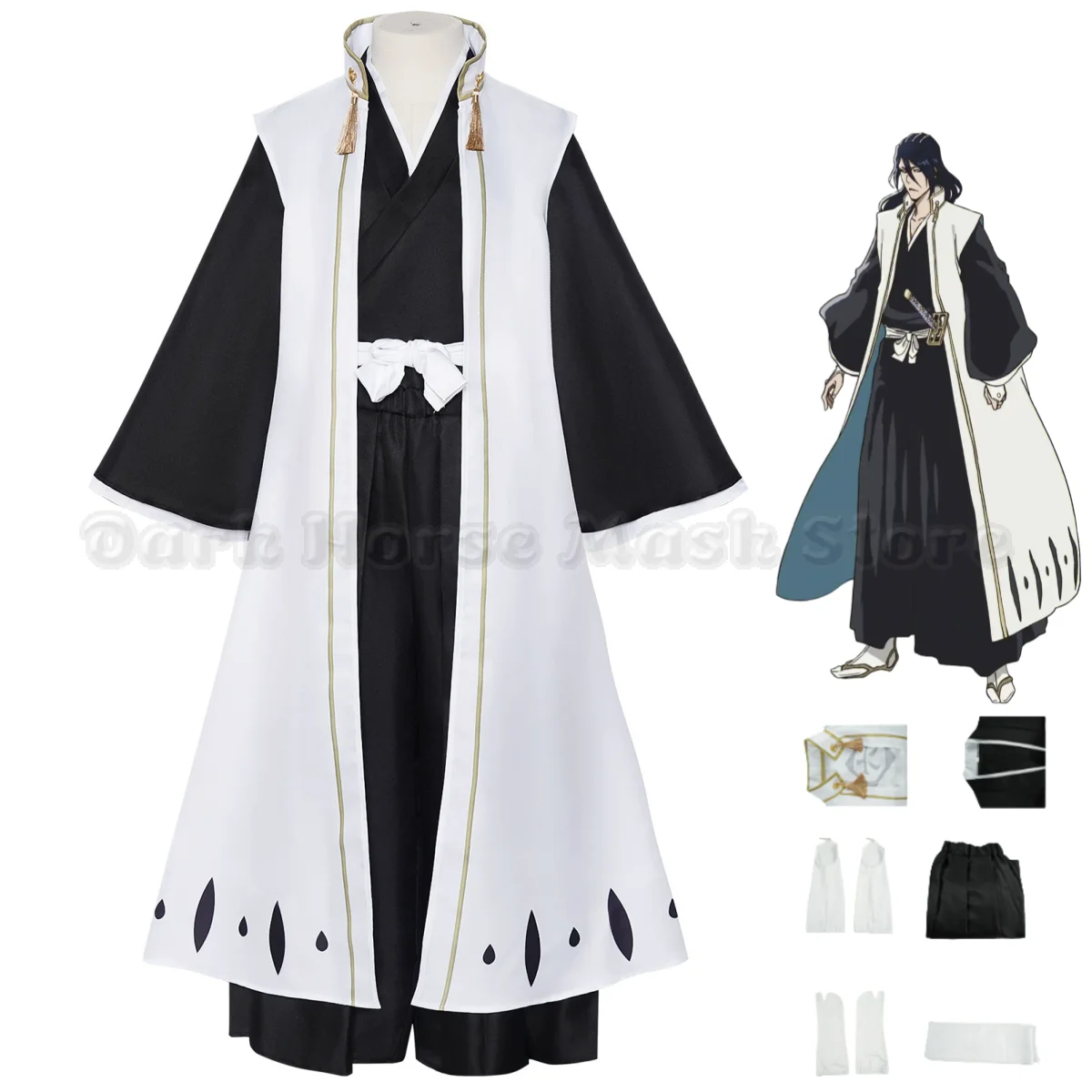 Anime Bleach Kuchiki Byakuya Cosplay Costume Gotei 13 Captain White Cloak Combat Uniform Adult Man Halloween Carnival Party Suit