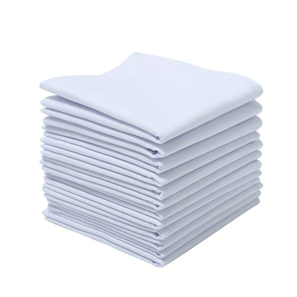 12pcs White Cotton Napkins 40x40cm Reusable Napkin Handkerchief Dinner Serving Cloth Banquet Wedding Party Home Table Decoration