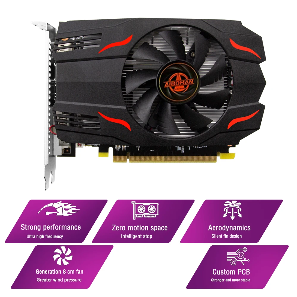 بطاقة رسومات الألعاب AIBOMAN AMD Radeon RX550 8GB GDDR5 128Bit PCl Express 2.0 X16 مناسبة لتجميع الكمبيوتر المكتبي
