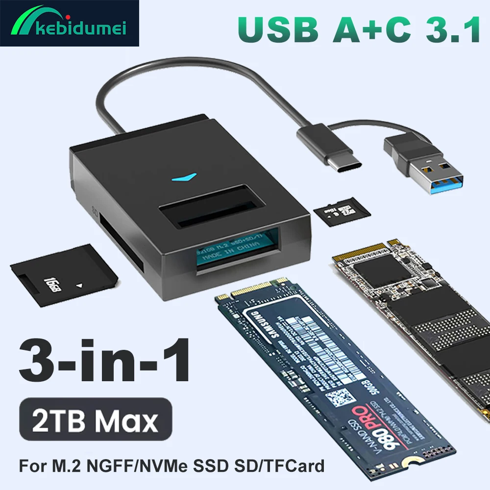 

M.2 NVMe NGFF SSD Enclosure 10Gbps Type C USB 3.1 to SSD External Storage Box Adapter Support SD TF Card Reader Direct insertion