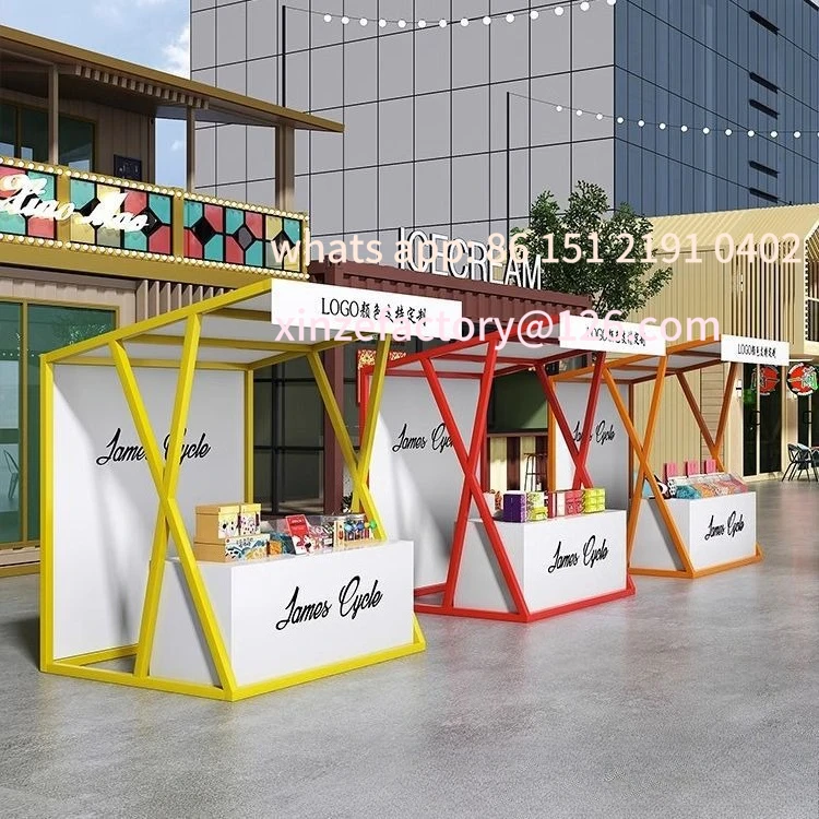 تخصيص التجارية الشارع الغذاء وجبات خفيفة المشروبات عربة مبيعات السوق عرض رفوف كشك الطعام المحمول كشك رفوف