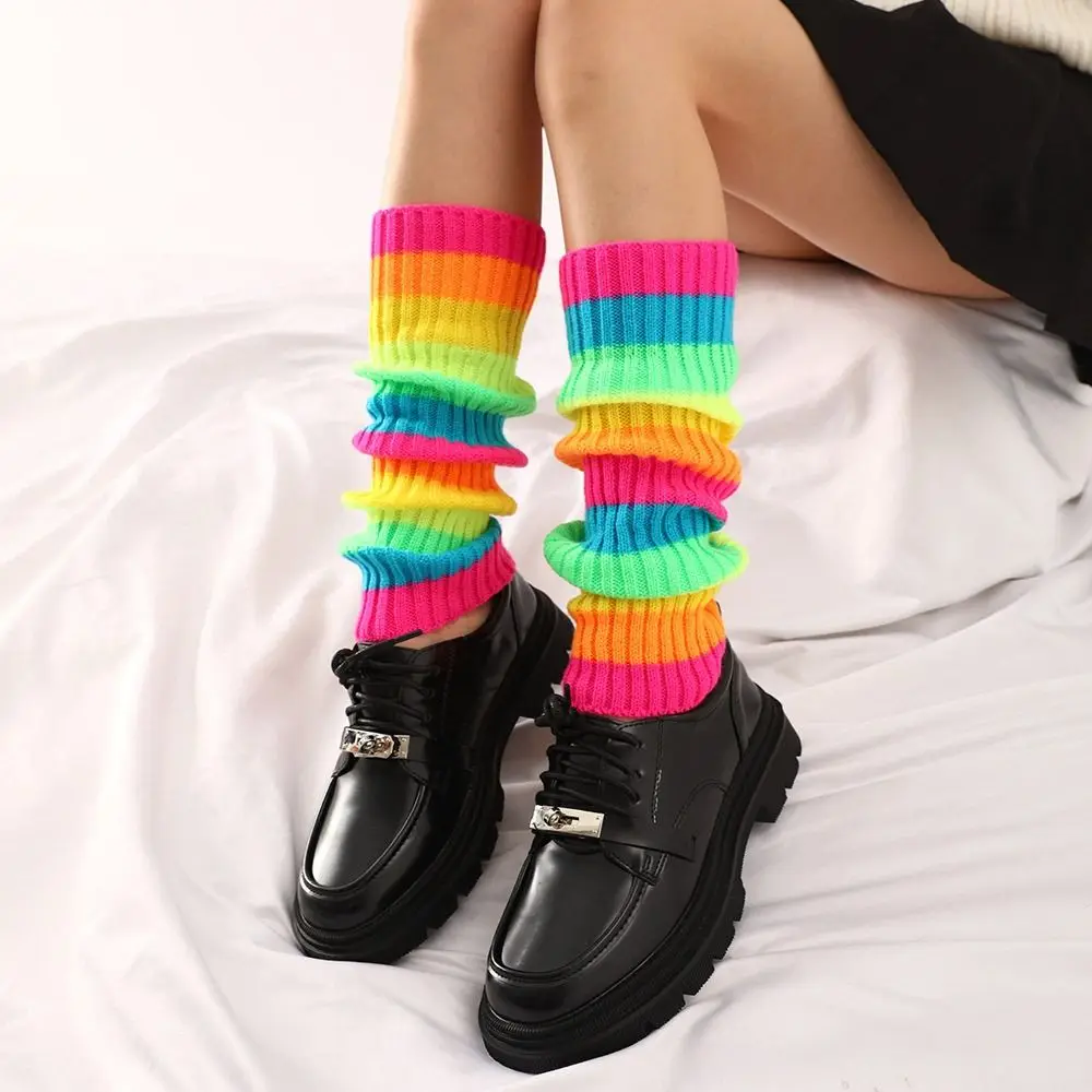 Mode y2k Lolita Beinlinge Harajuku japanische Kawaii Stiefels ocken Neon gerippte Beinlinge für Halloween Kostüm zubehör