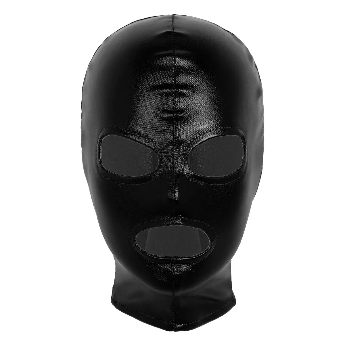 Unisex Women Mens Cosplay Face Mask Latex Shiny Metallic Open Eyes and Mouth Headgear Full Face Mask Hood for Role Play Costume