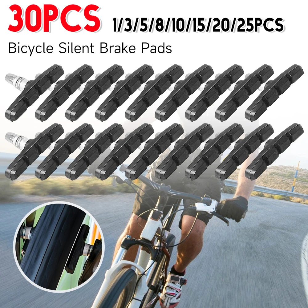 1-30Pcs Durable Bicycle Silent Brake Pads Cycling V Brake Holder Shoes Blocks Rubber Bike Parts For Mountain Folding Bikes