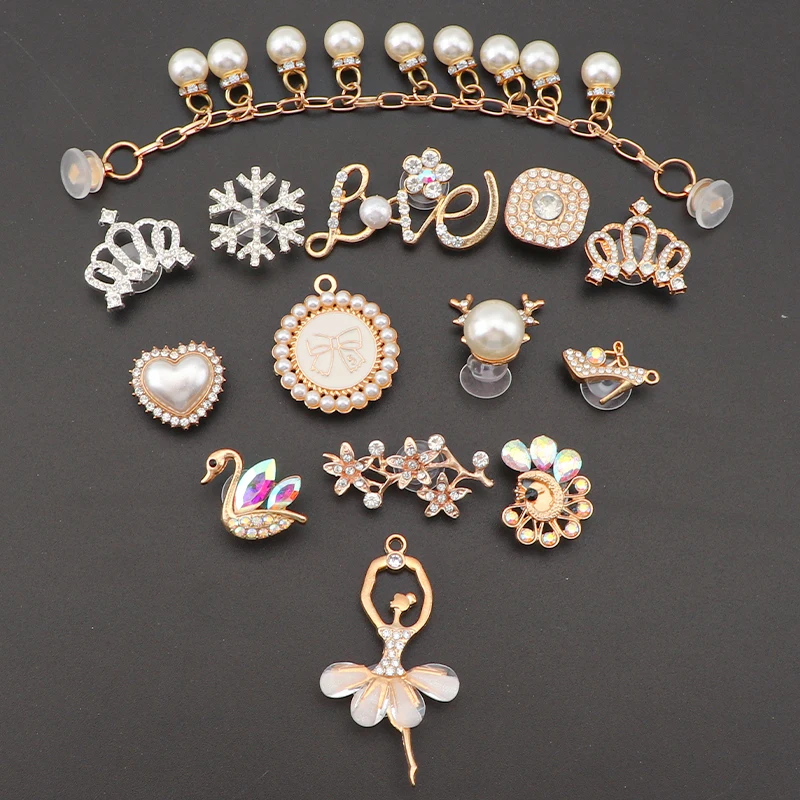 1PCS Shoe Charms Pins for Crystal Diamond Jewelry Decoration Crown Shoe Flower Buckle Bling Chains Shoes Accessories