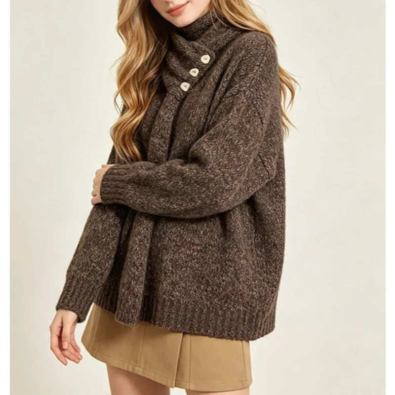 Autumn and Winter Wool Floral Sweater Two-piece Set Women's Removable Scarf Button Top Set Thick
