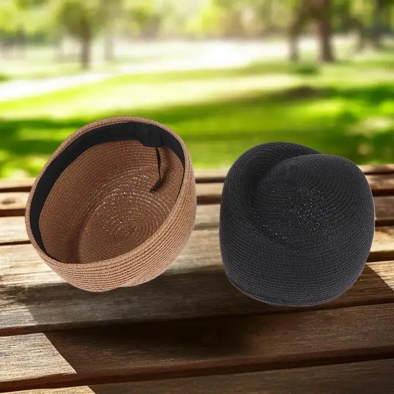 Ladies Solid Color Straw Beret Hat Summer Sun Cap Hostess Pillbox Hat For Women Retro Versatile Casual Painter Hat