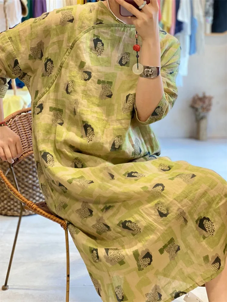 

Retro Chinese Style Tea Costume Dress Unique Design Lightweight Luxury Summer New Arrival A-Line Midi Skirt for Women