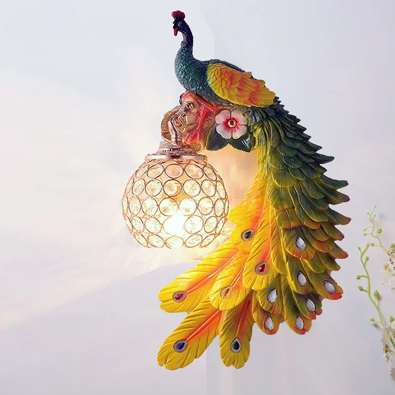 Modern Peacock Bird Wall Lamp Color Resin Bracket Lighting Stairs Living Room Bedroom Bed Home Decorate Indoor Sconce