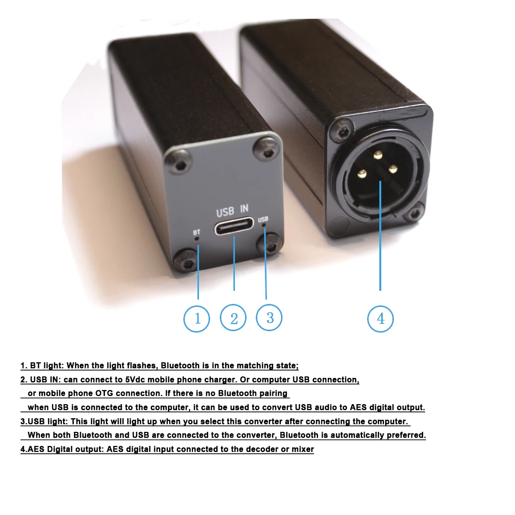 Type-c USB  Bluetooth To AES USB Digital Interface 16/24bit PC phone OTG to Digital Output  Stage Audio Mixer Win10 Mac Android