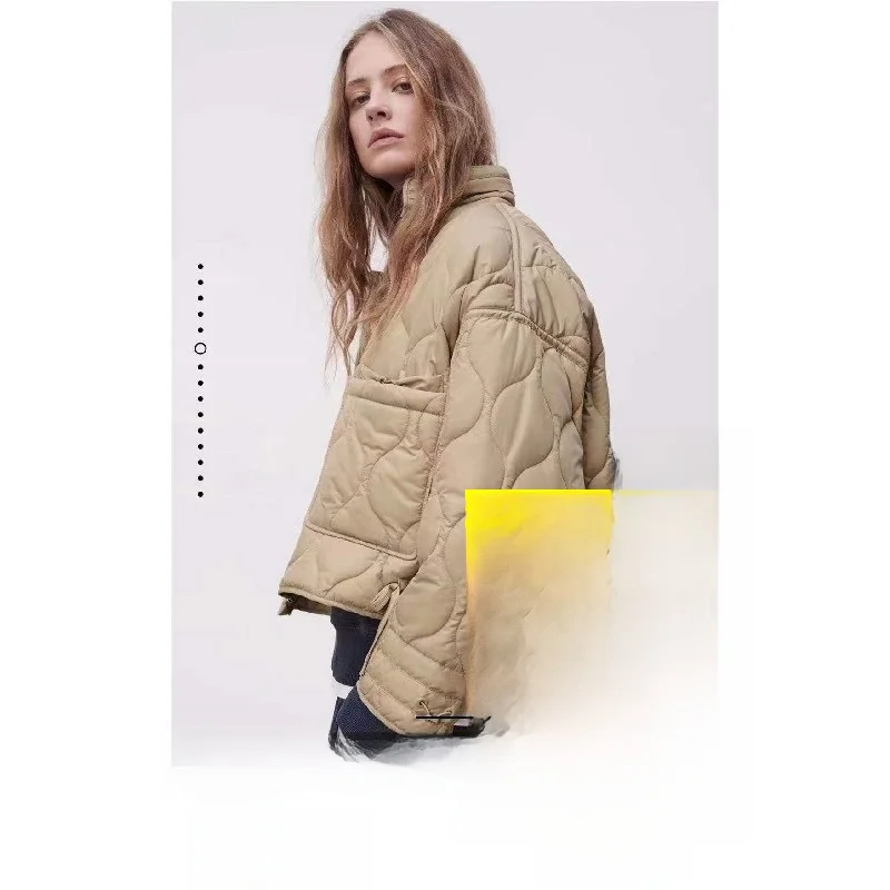 

Slimming ort Lightweight Cotton Jaet Women's Coat Korean Sle Straight Cut Button ket Zipper Closure Color