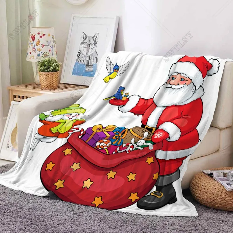 

Santa Pattern Flannel Throw Blanket Soft Warm Happy Happy New Year Merry Christmas Blankets Gifts Kids Adults Sofa Office Bed