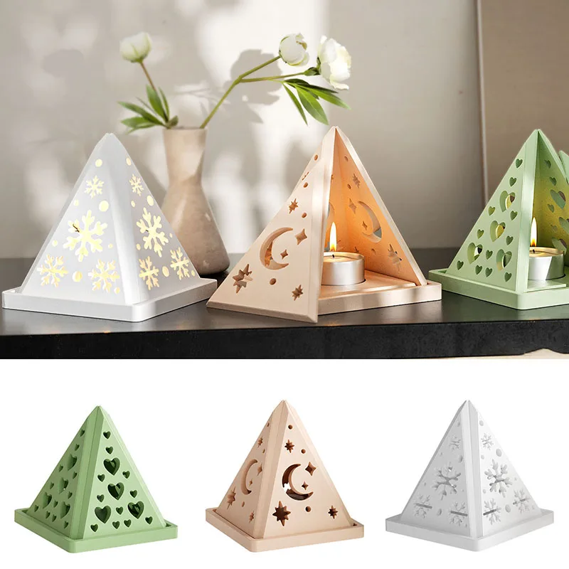 

3 Styles Candlestick Epoxy Resin Mold DIY Pyramid Snow Star Love Silicone Mould Home Decorations Crafts Making Art Gifts