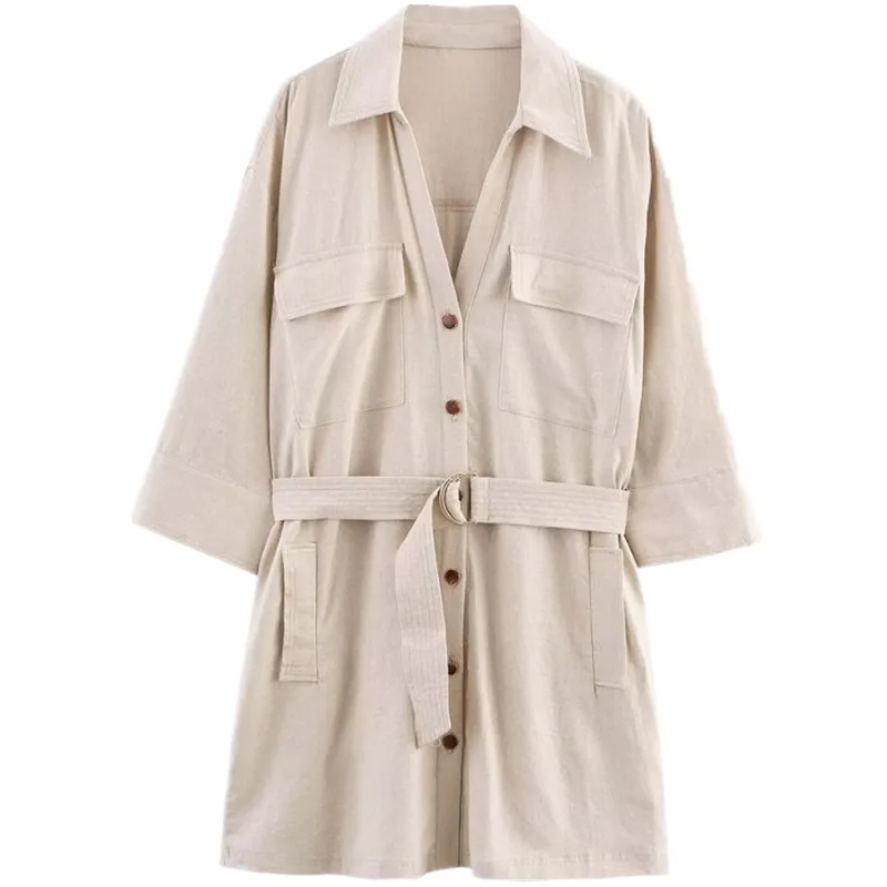 2025年夏新作 レディースファッション リネン混 ミニワンピース ベルト付き 多様なコーディネート 380939 通勤スタイル シングルピース