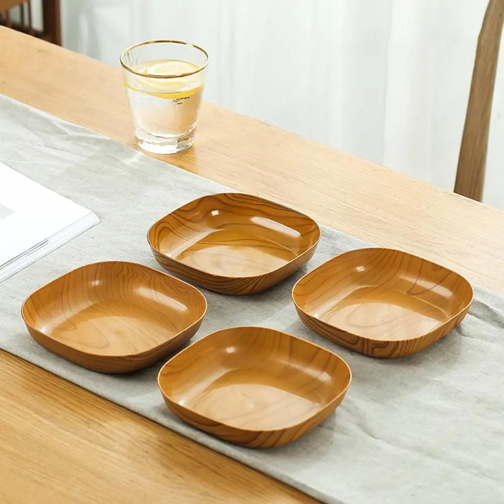10PCS Japanese-style Plastic Dish Multifunctional Simple Imitation Wood Grain Bone Spitting Dish Household Food Grade JJ3709