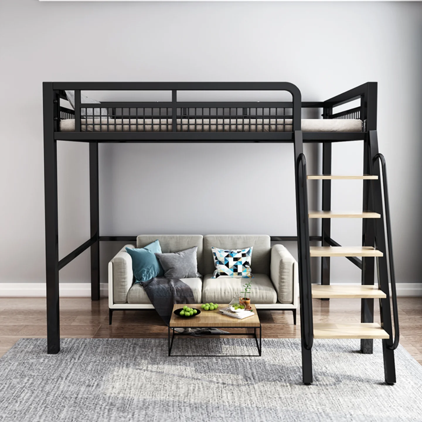 ！@Nordic Iron Loft Bed Customizable Single Double Layer Black White Metal for Bedroom Apartment Villa for Small Hotels Living
