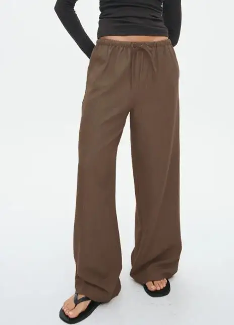 

Solid Color Casual Versatile Elastic Waistband Drawstring Straight Leg Pants Casual Pants for Women