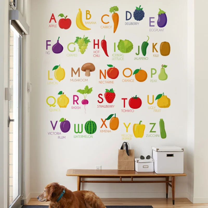 Fruit Letter Wall Sticker Early Education Pinyin Wall Chart Cognitive Enlightenment Literacy Wall Paper Sticker Self Adhesive