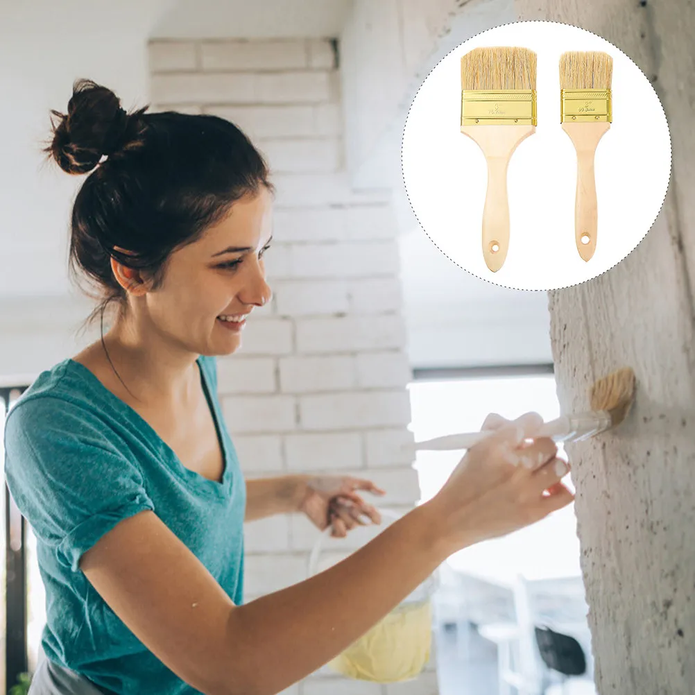 2Pcs Chip Paint Brush Kit Multipurpose Flat Utility Brushes Comfortable Smooth Handle for Walls Stencils Art Craft Cleaning Easy