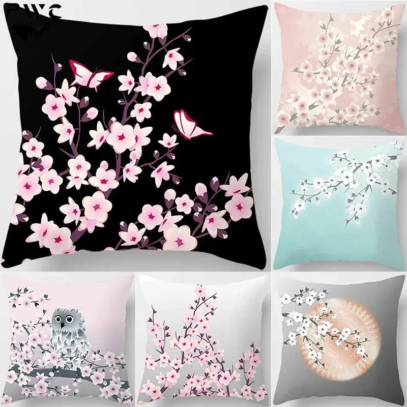 45X45CM Cherry Blossoms Throw Pillowcases Polyester Home Decor Pillowcases Throw Pillow Case Kussensloop