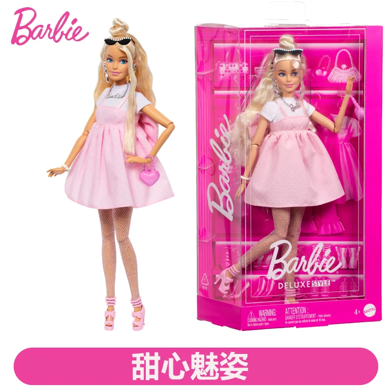 

Оригинальные куклы в стиле Барби Делюкс, розовое платье, светлые волосы, бант, аксессуары, сетчатые колготки, милая коллекция игрушек для девочек, подарок