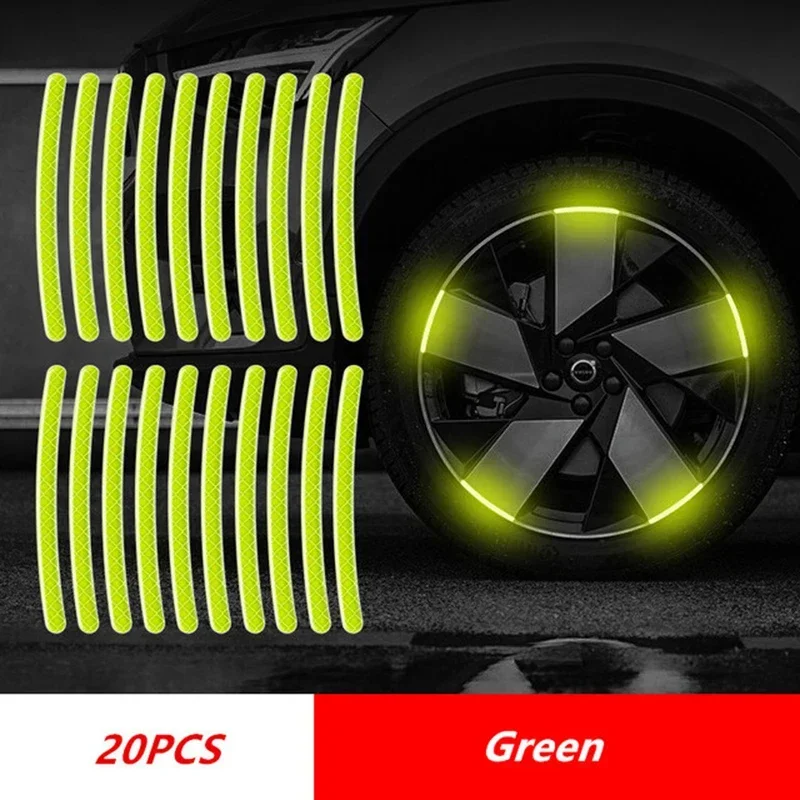 20pcs Luminous Strips Car Wheel Hub Reflective Sticker High Reflective Stripes Tape for Motorcycle Bicycle Car Wheel Decoration